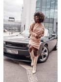 Loose sweatshirt dress with a hood, beige FI660 - Online store - Boutique